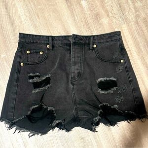 Signature ripped black denim shorts
